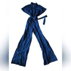 MNG Creped Belted Blue Shortsleeve Jumpsuit Size M